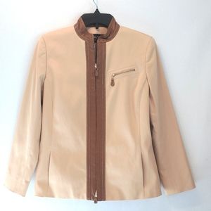 Dana Buchman zip up beige jacket leather trim Sz 6